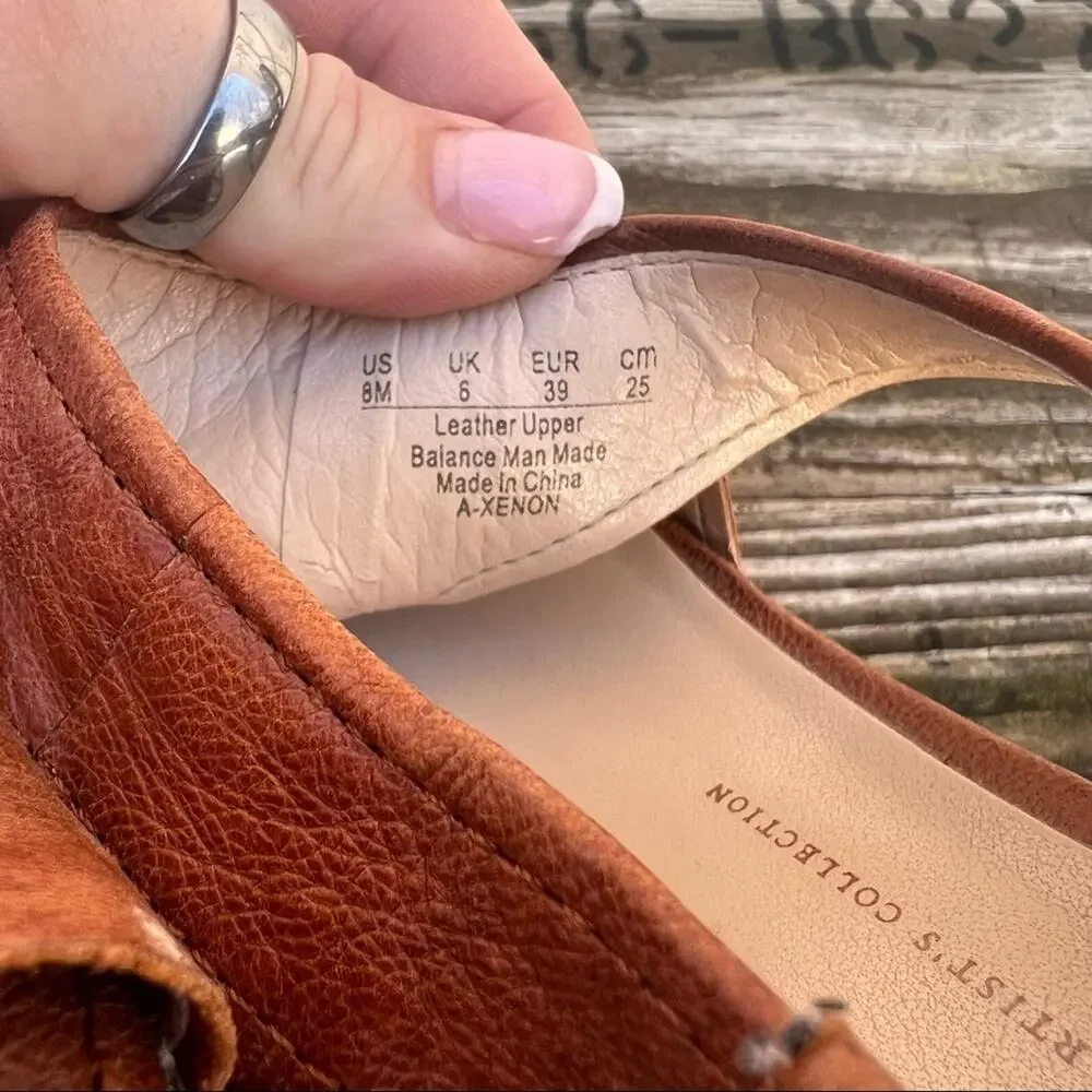 Franco Sarto A-Xenon cognac brown leather wedge sandals 8M